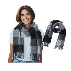 Time And Tru Brushed Black Plaid Scarf